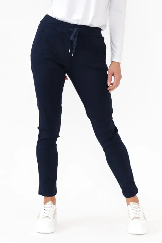 Samford Navy Crinkle Drawstring Pants sold by Blue Bungalow