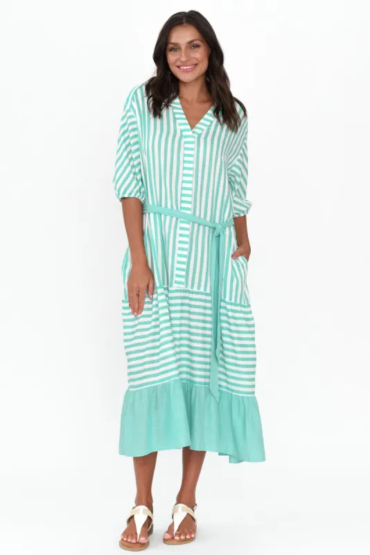 Timon Blue Stripe Cotton Blend Dress sold by Blue Bungalow