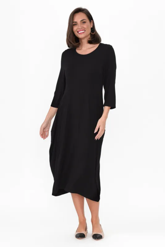 Glenda Black Sleeved Crescent Dress sold by Blue Bungalow