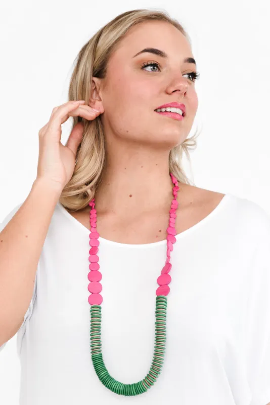 Kalee Pink Wooden Beaded Necklace sold by Blue Bungalow