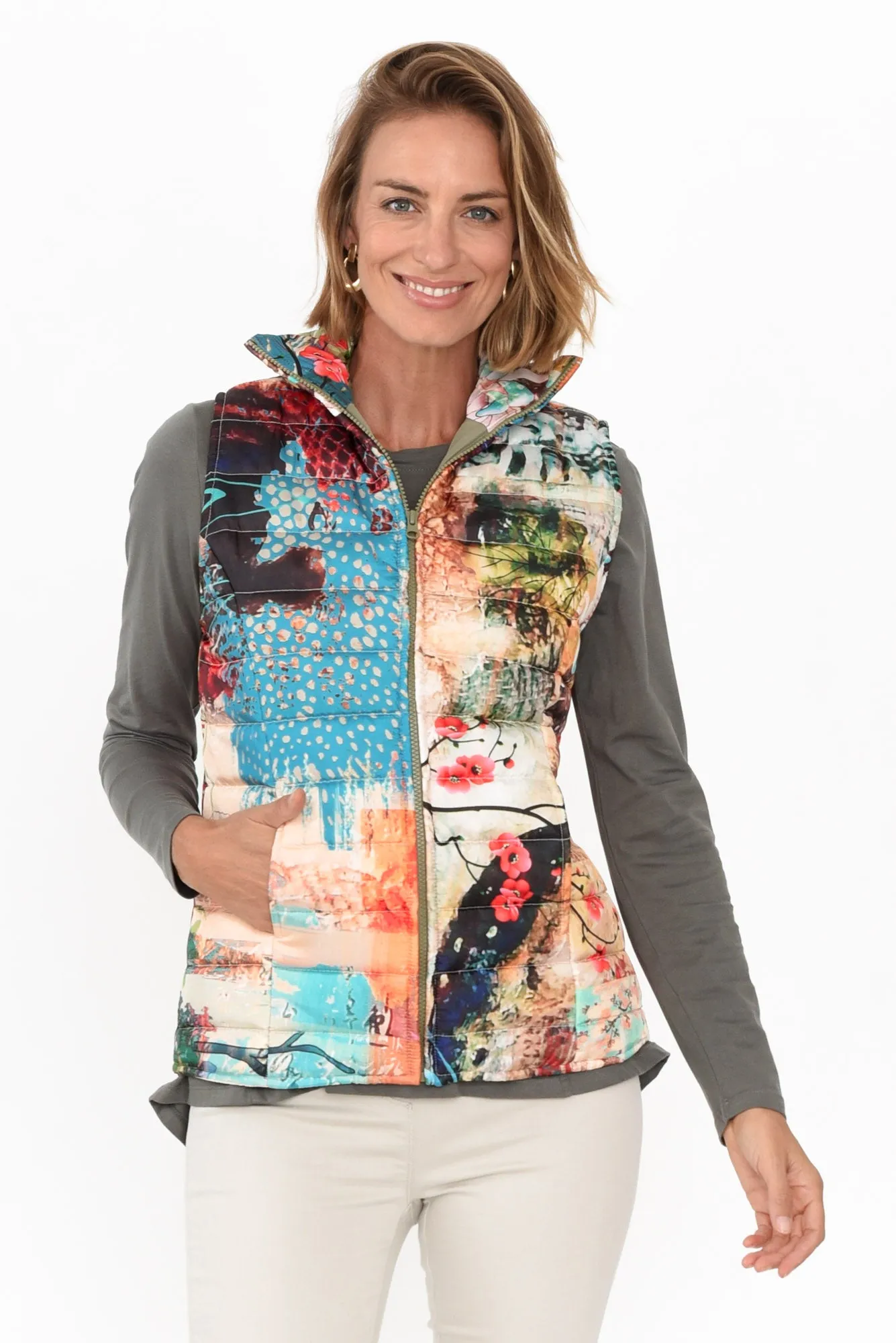 Adwin Orange Abstract Puffer Vest sold by Blue Bungalow