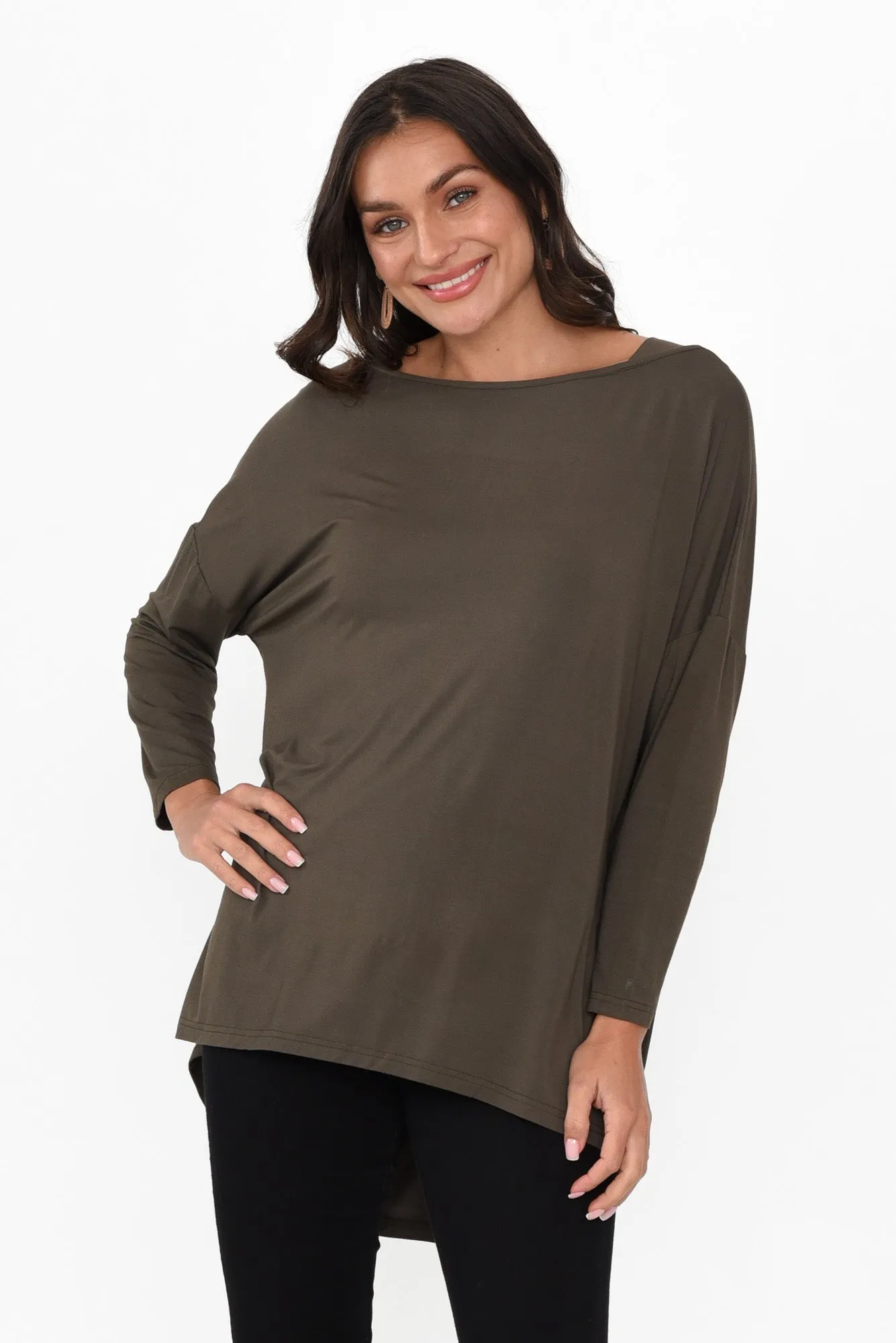 Anakin Olive Hi Lo Bamboo Top sold by Blue Bungalow