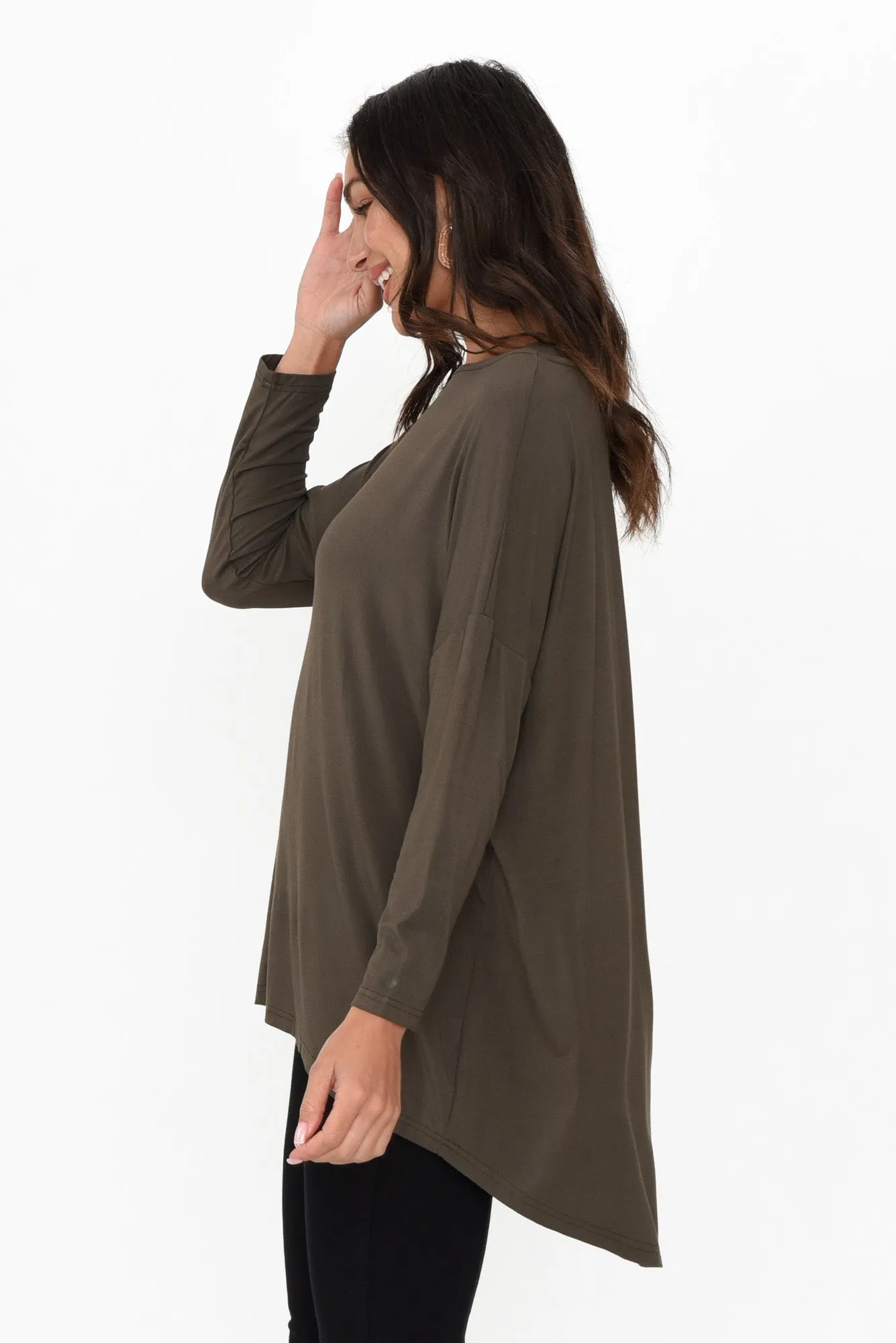 Anakin Olive Hi Lo Bamboo Top sold by Blue Bungalow product image thumbnail 3