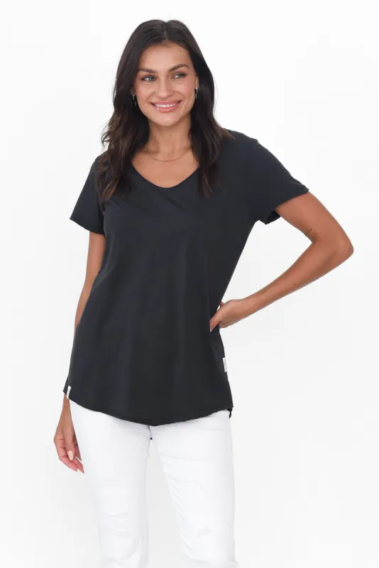 Washed Black Cotton Fundamental Vee Tee sold by Blue Bungalow