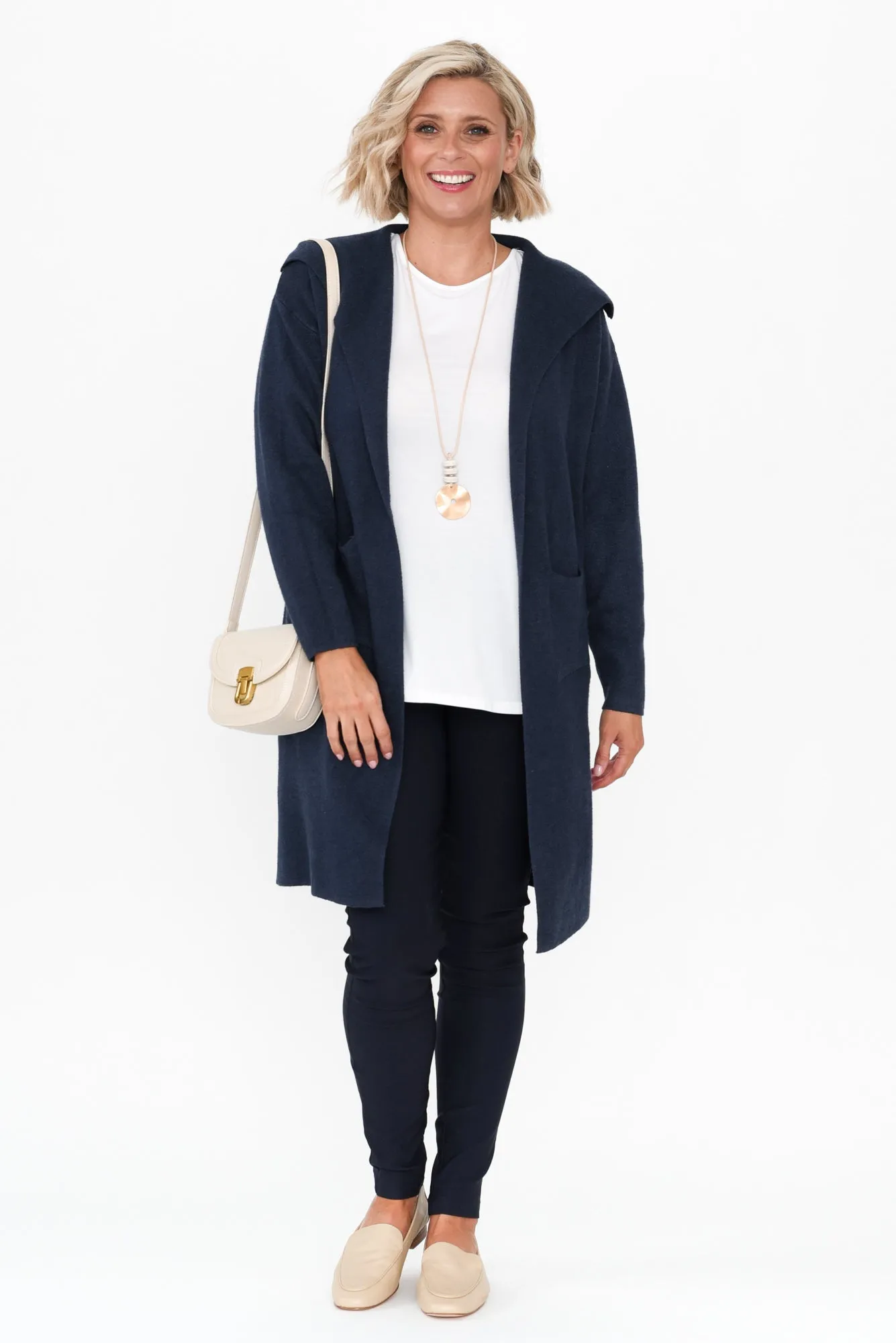 Michele Navy Cotton Blend Longline Cardigan sold by Blue Bungalow product image thumbnail 2