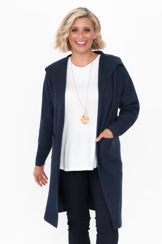 Michele Navy Cotton Blend Longline Cardigan sold by Blue Bungalow