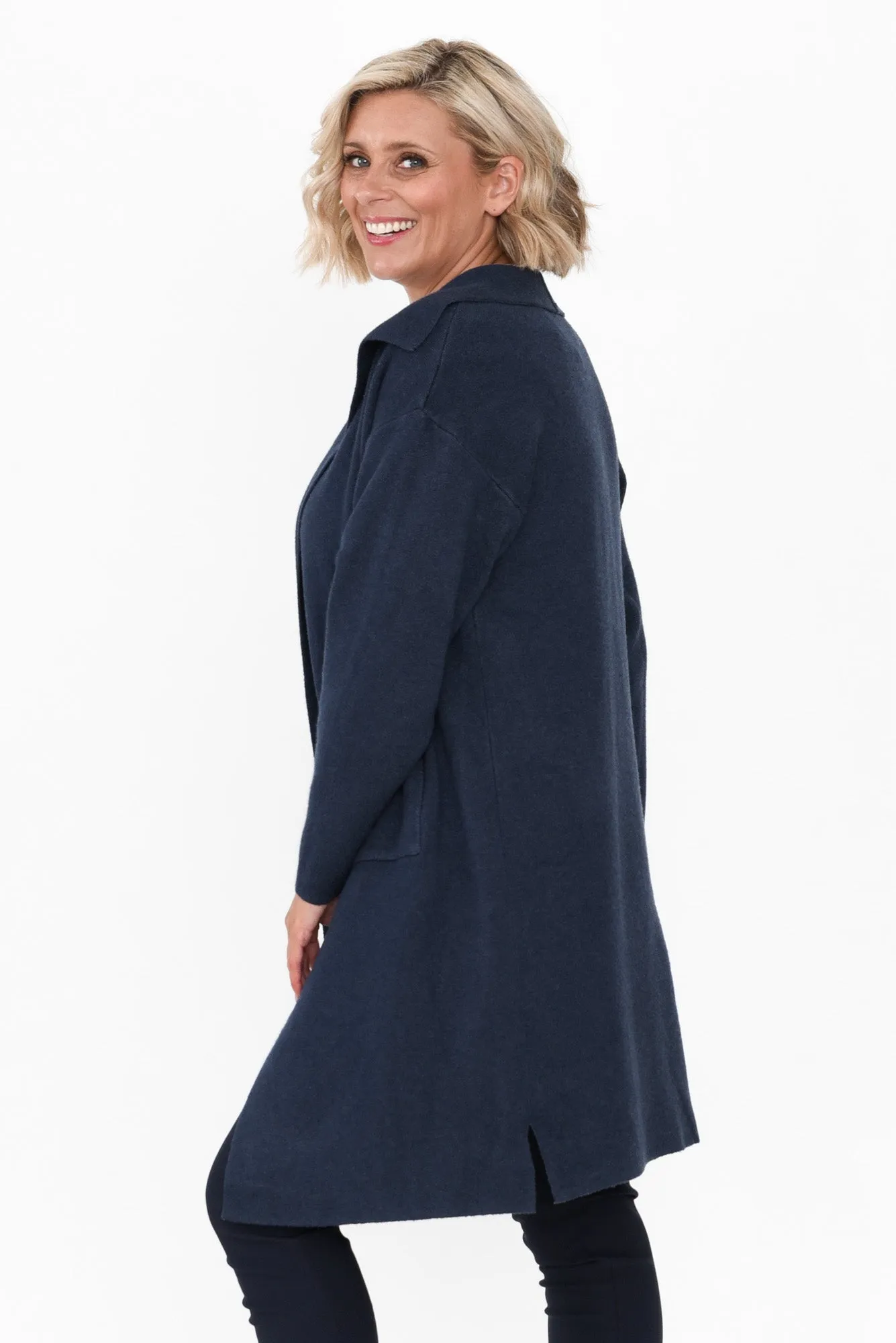 Michele Navy Cotton Blend Longline Cardigan sold by Blue Bungalow product image thumbnail 3