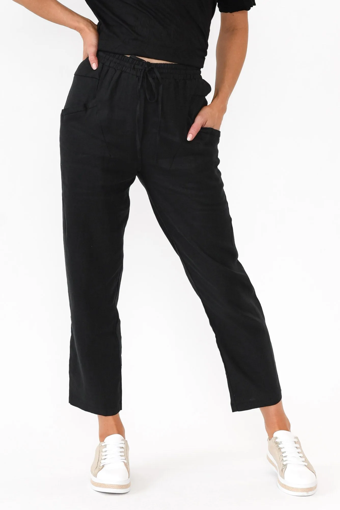 Hardy Black Linen Drawstring Pants sold by Blue Bungalow