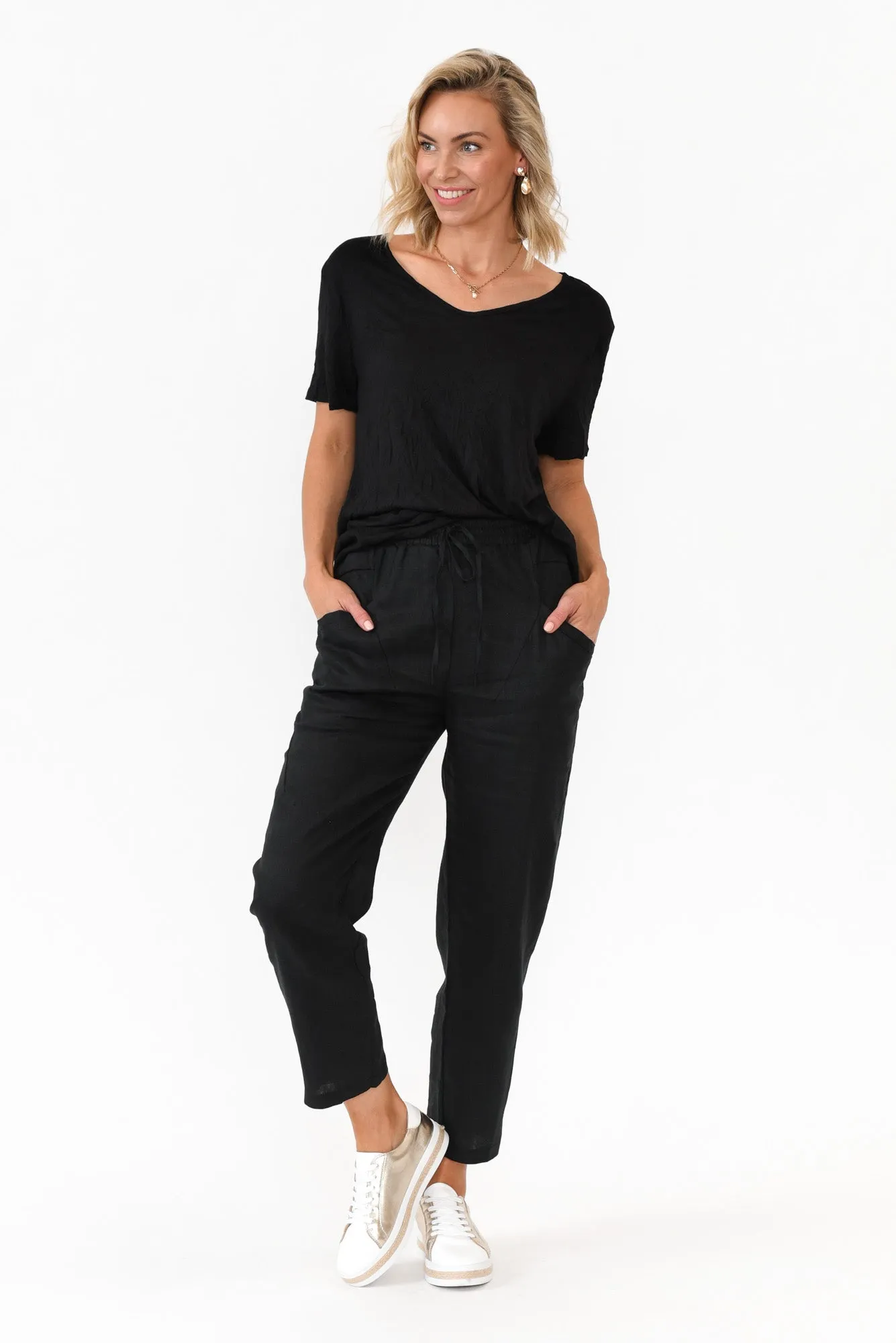 Hardy Black Linen Drawstring Pants sold by Blue Bungalow product image thumbnail 3