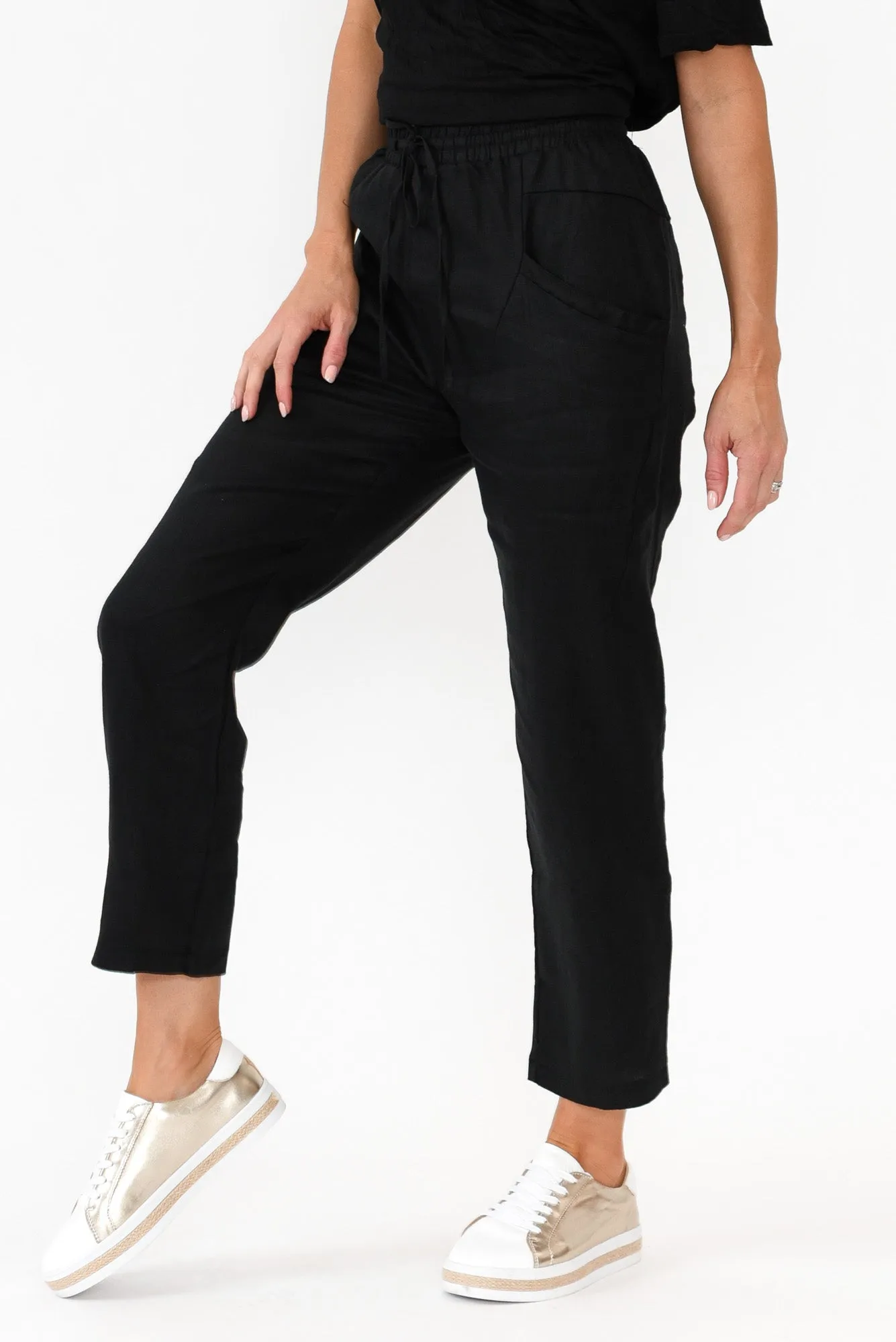 Hardy Black Linen Drawstring Pants sold by Blue Bungalow product image thumbnail 4