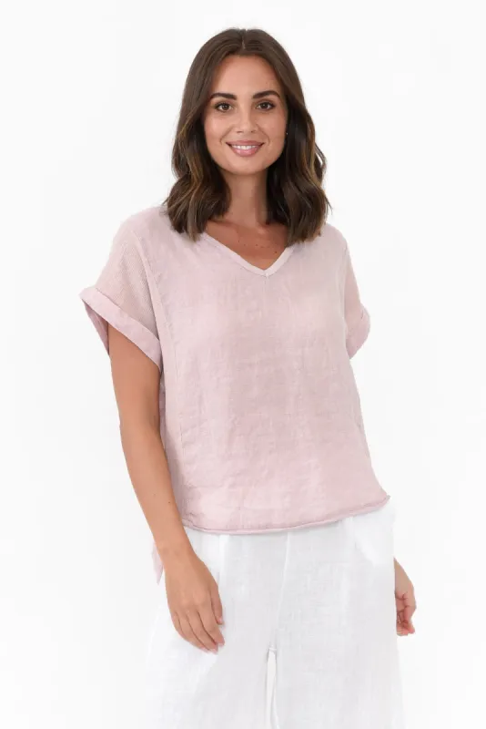 Dorian Pink Linen Cotton Top sold by Blue Bungalow
