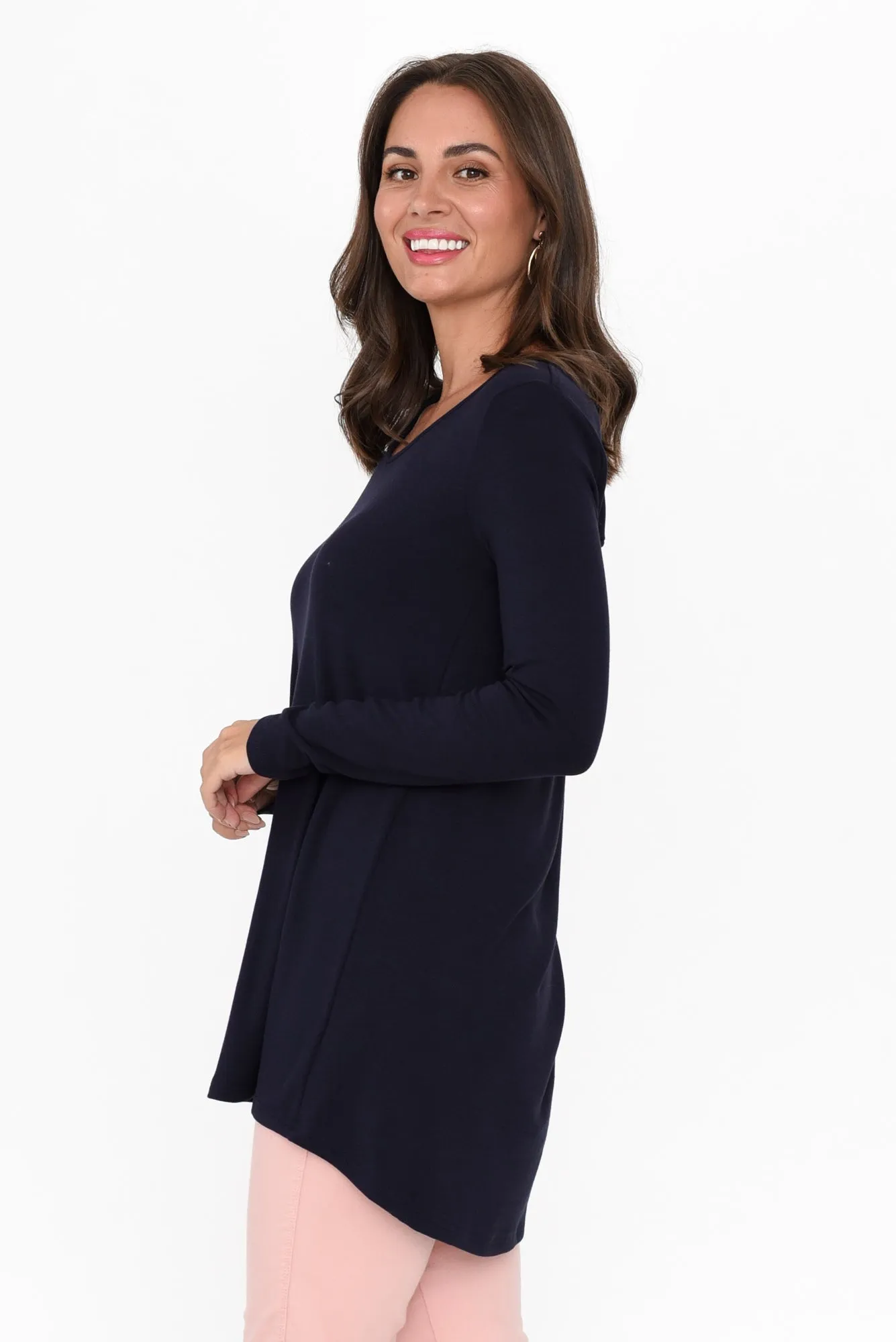 Shenali Navy Long Sleeve Swing Top sold by Blue Bungalow product image thumbnail 3