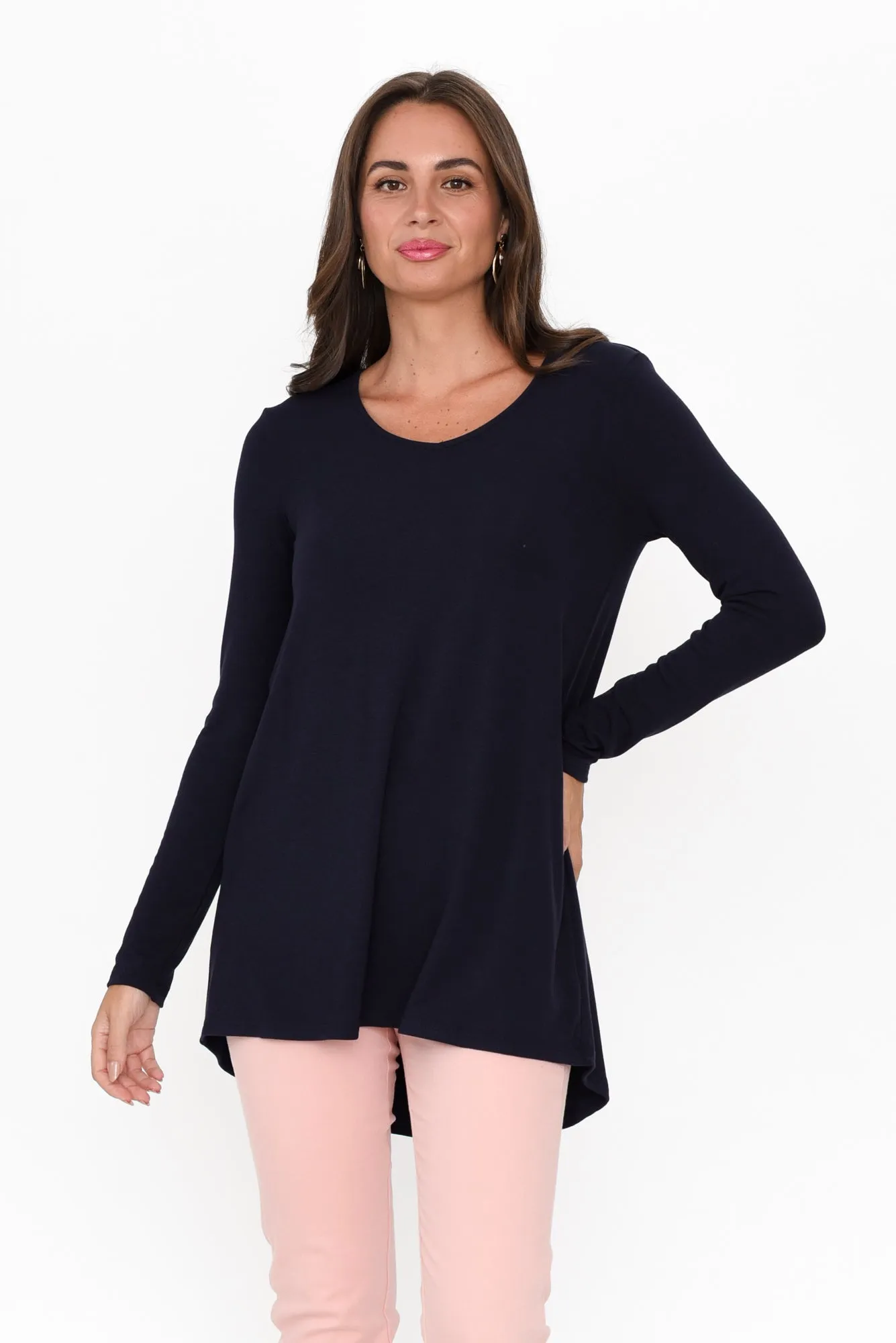 Shenali Navy Long Sleeve Swing Top sold by Blue Bungalow