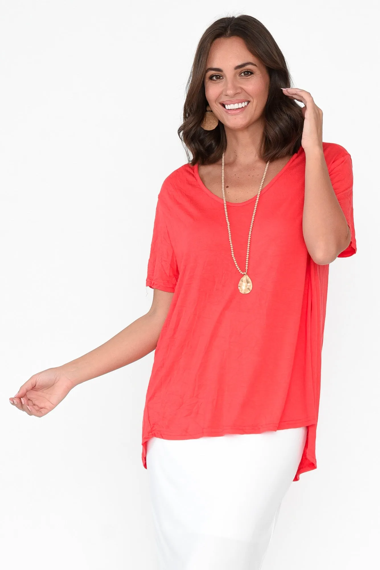 Marley Coral Crinkle Cotton Short Sleeve Top sold by Blue Bungalow