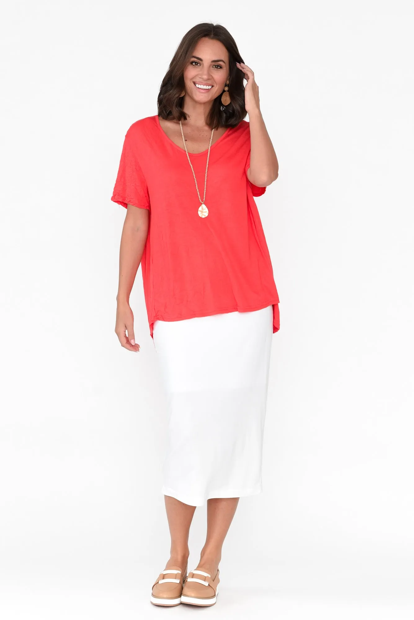 Marley Coral Crinkle Cotton Short Sleeve Top sold by Blue Bungalow product image thumbnail 3