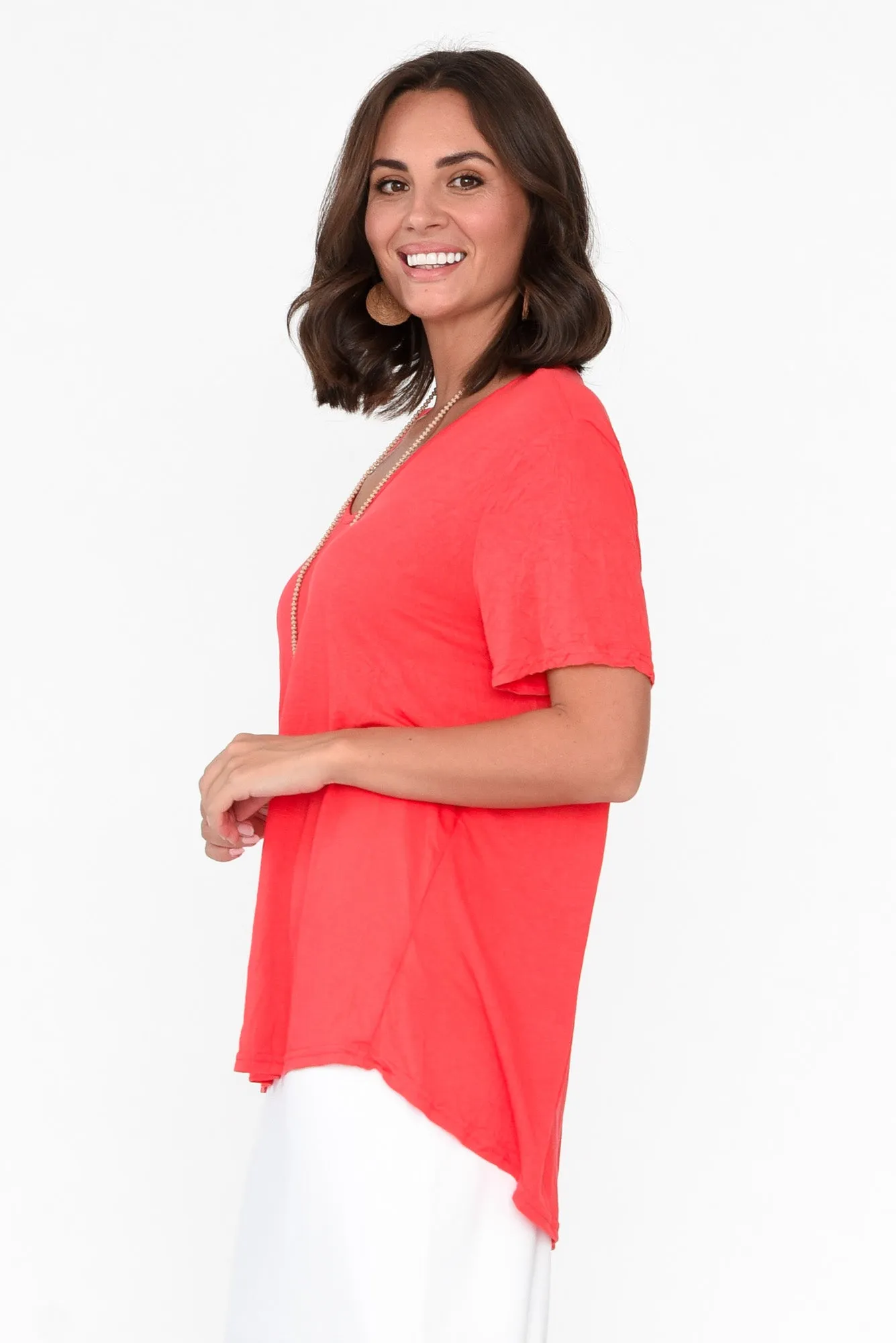 Marley Coral Crinkle Cotton Short Sleeve Top sold by Blue Bungalow product image thumbnail 4