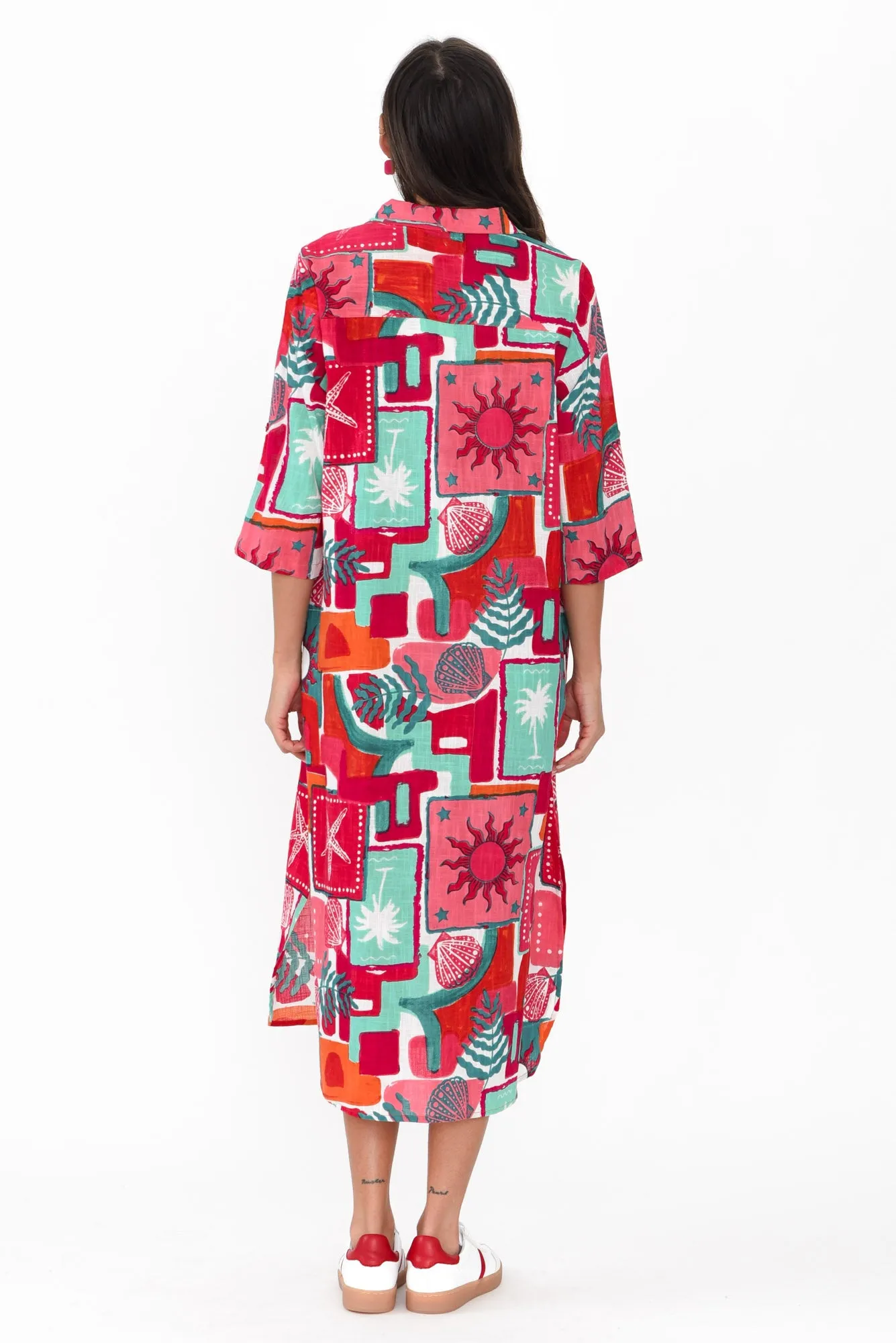 Tricia Pink Patchwork Cotton Shirt Dress sold by Blue Bungalow product image thumbnail 4