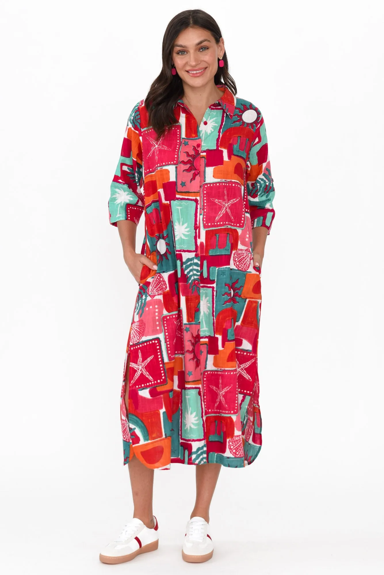 Tricia Pink Patchwork Cotton Shirt Dress sold by Blue Bungalow product image thumbnail 2