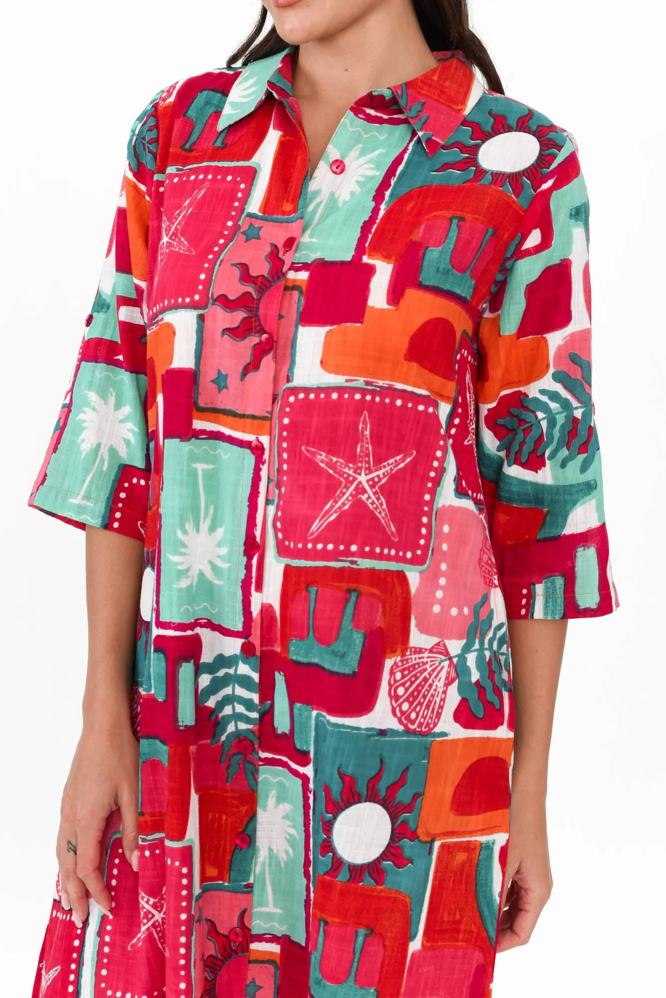 Tricia Pink Patchwork Cotton Shirt Dress sold by Blue Bungalow product image thumbnail 5