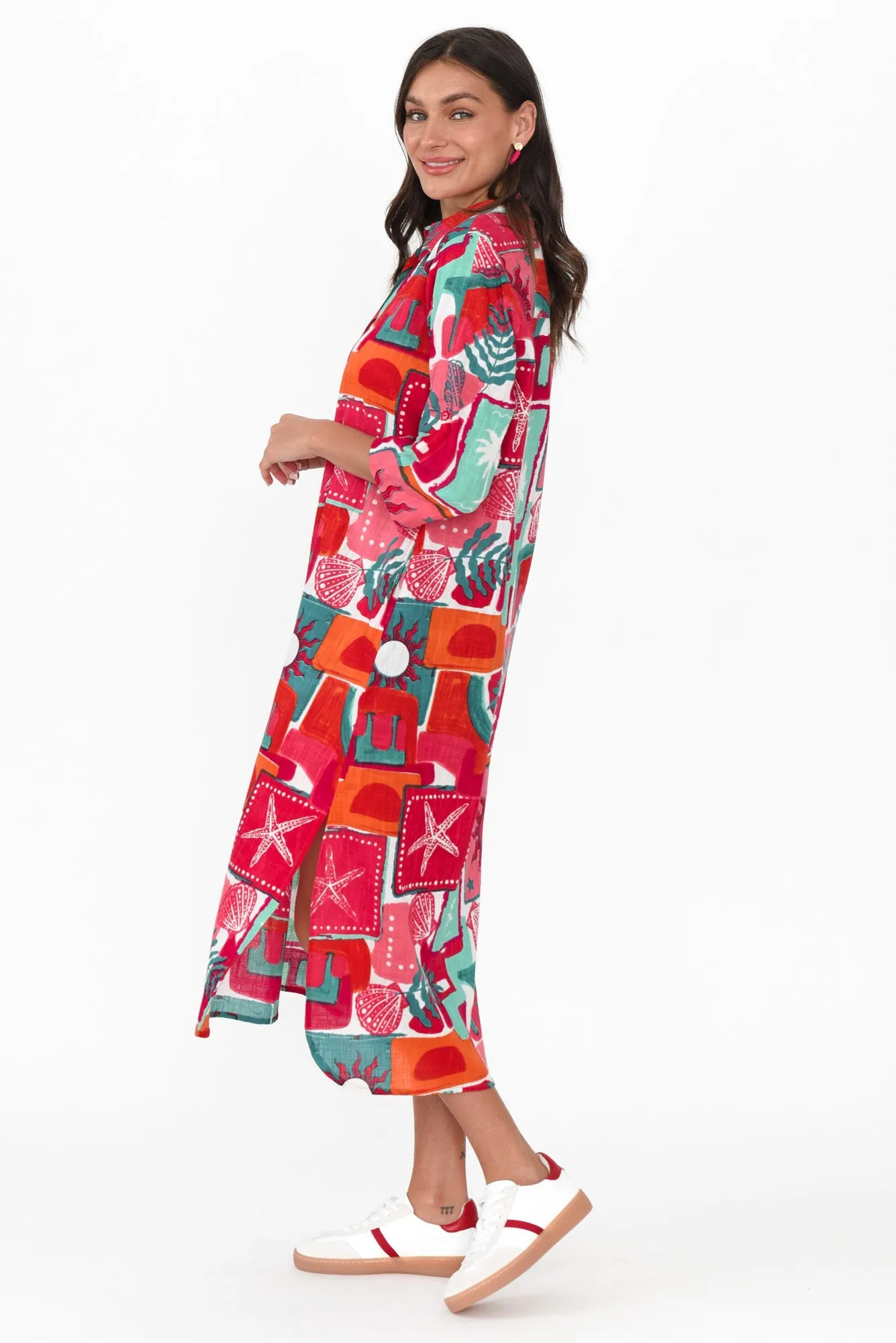 Tricia Pink Patchwork Cotton Shirt Dress sold by Blue Bungalow product image thumbnail 3