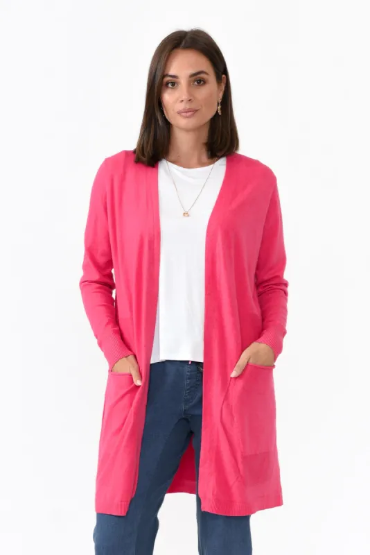 Mary Hot Pink Pocket Cardigan sold by Blue Bungalow