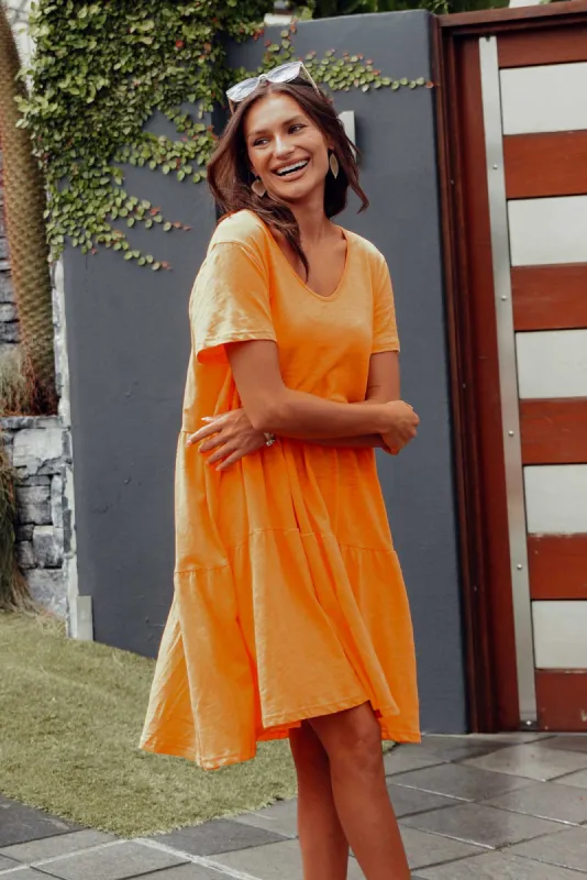 Ambrose Orange Cotton Slub Tier Dress sold by Blue Bungalow