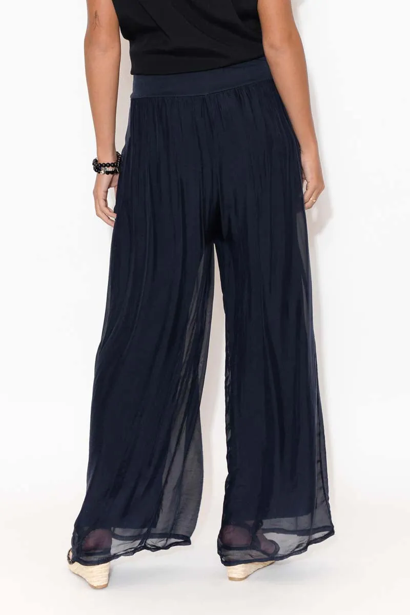 Laurier Navy Silk Wide Leg Pants sold by Blue Bungalow product image thumbnail 4
