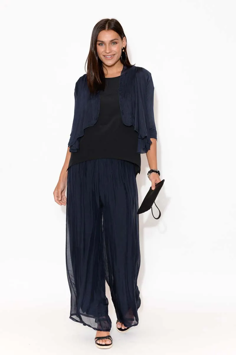 Laurier Navy Silk Wide Leg Pants sold by Blue Bungalow product image thumbnail 3