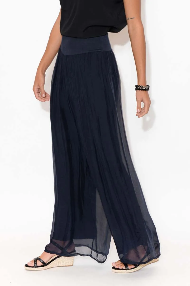 Laurier Navy Silk Wide Leg Pants sold by Blue Bungalow product image thumbnail 2