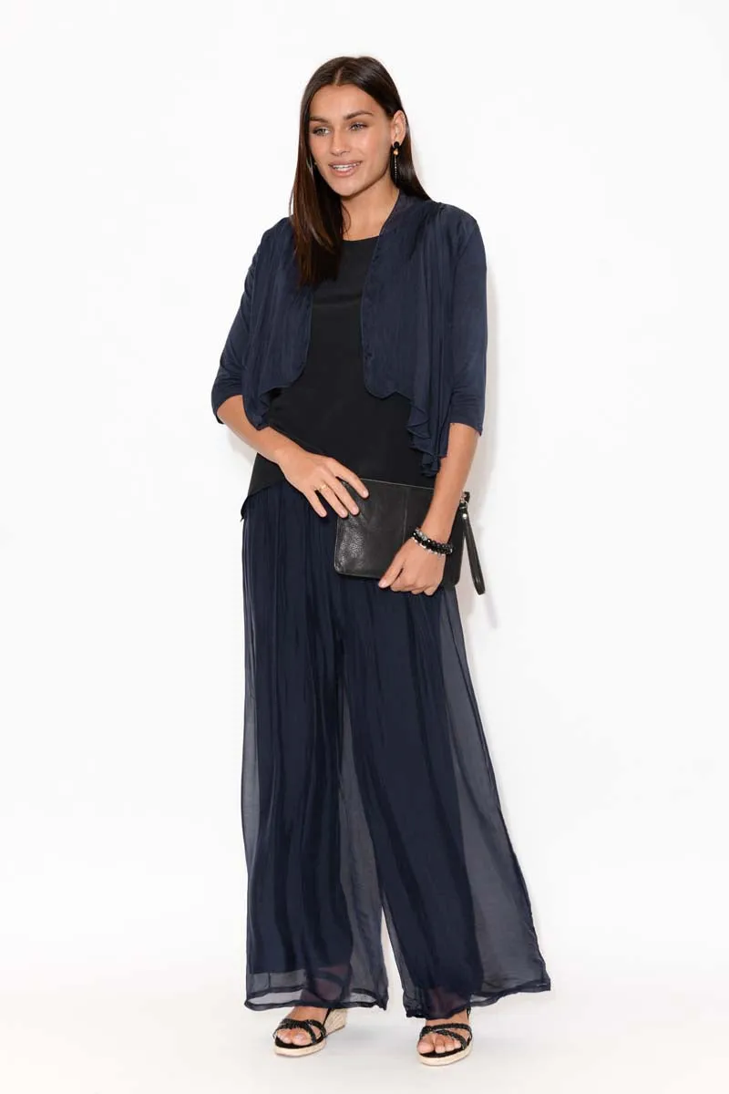 Laurier Navy Silk Wide Leg Pants sold by Blue Bungalow product image thumbnail 5
