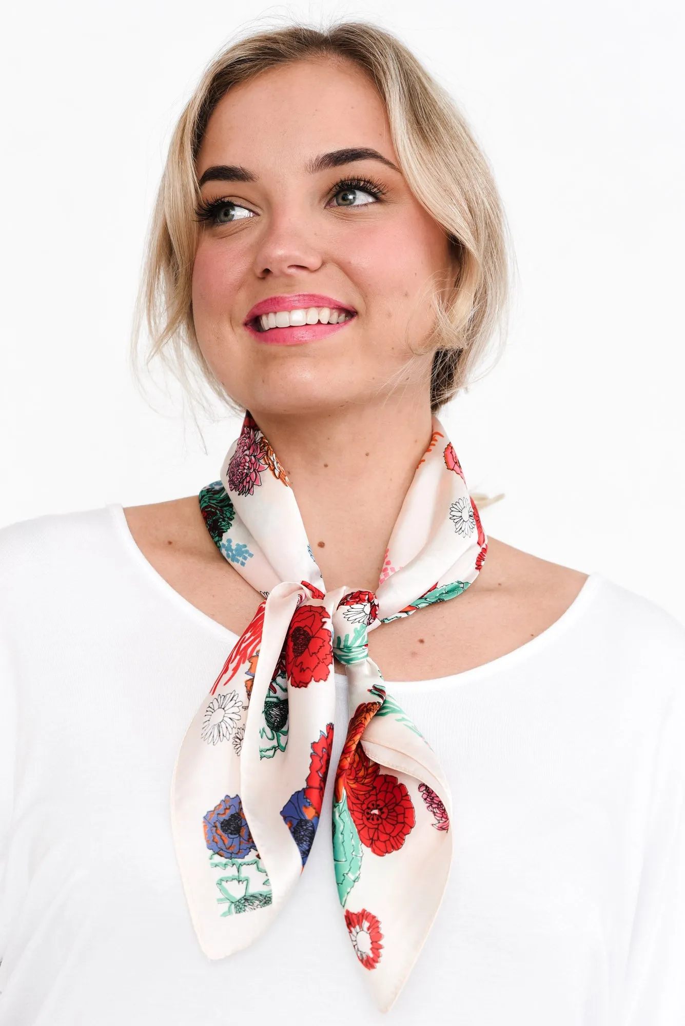 Ilene Red Satin Floral Square Scarf sold by Blue Bungalow product image thumbnail 2