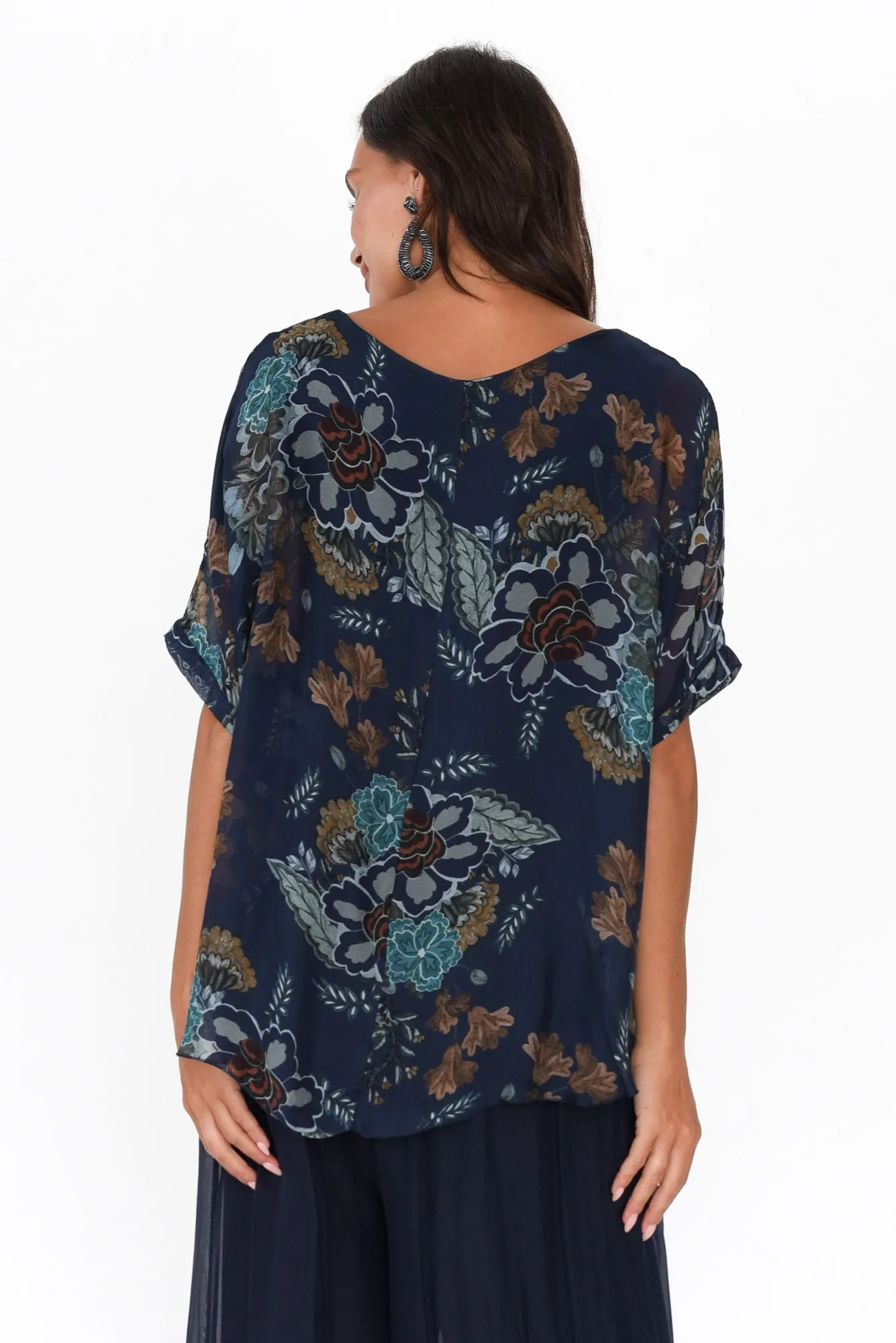Talia Navy Flower Silk Layer Top sold by Blue Bungalow product image thumbnail 5