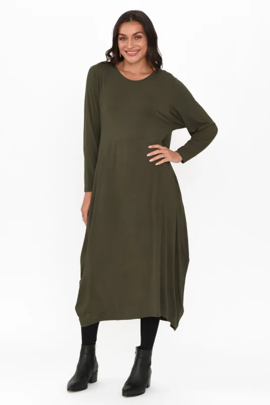 Soho Olive Bamboo Midi Dress sold by Blue Bungalow