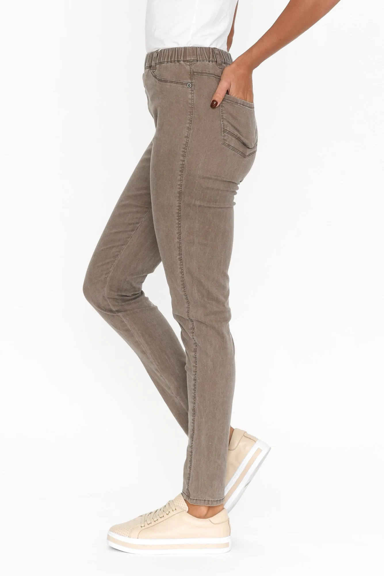Teri Taupe Stretch Cotton Pants sold by Blue Bungalow product image thumbnail 3