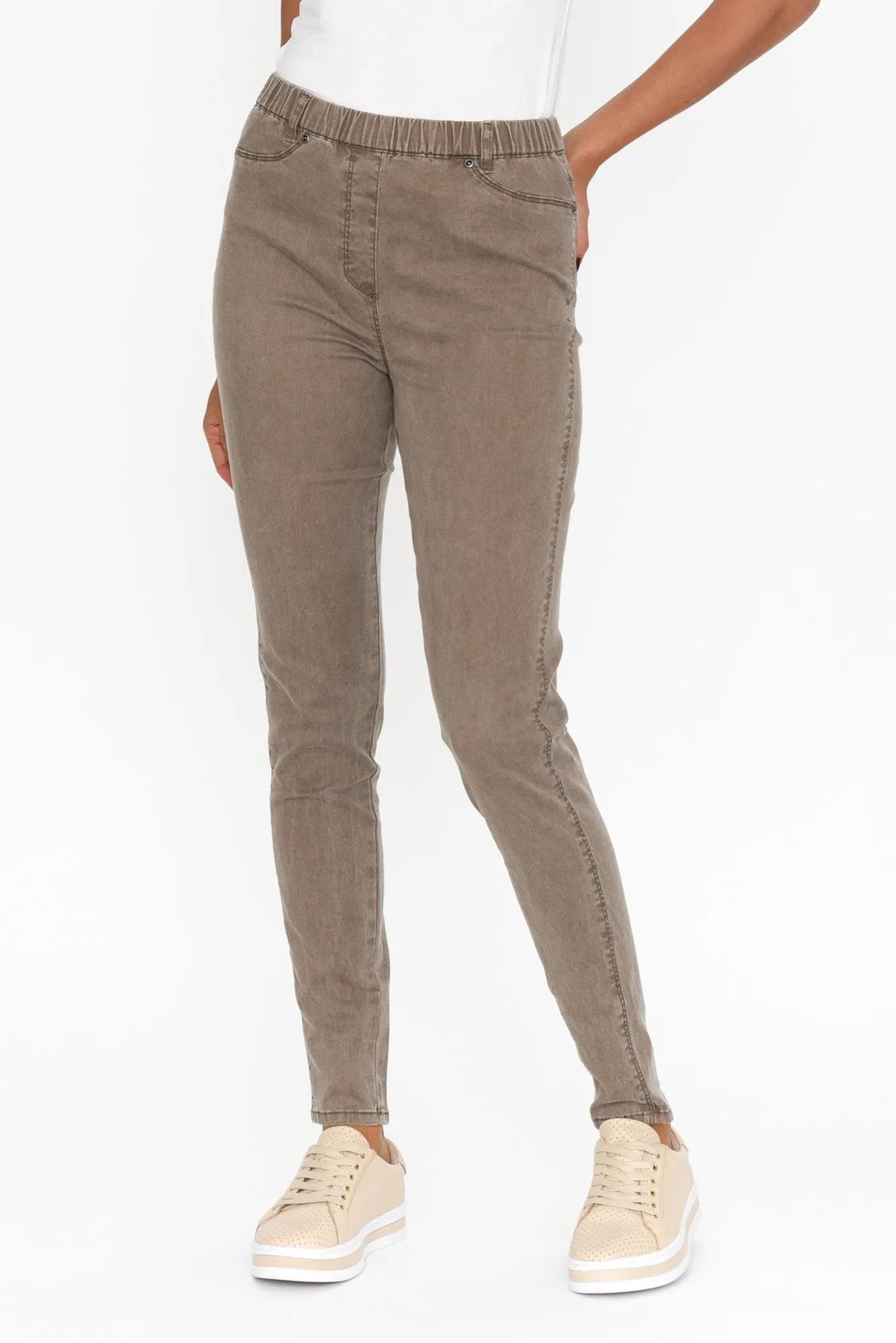 Teri Taupe Stretch Cotton Pants sold by Blue Bungalow