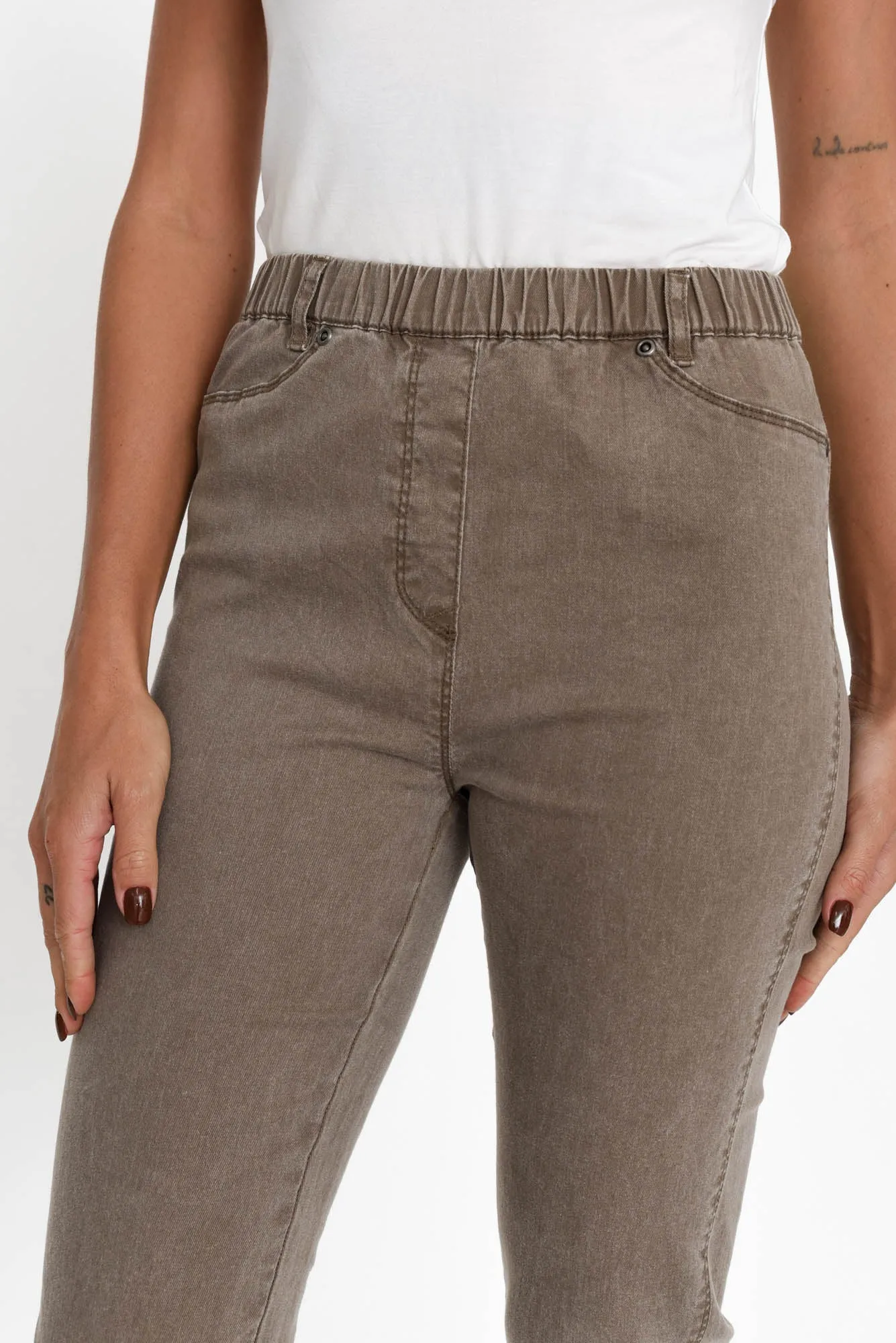 Teri Taupe Stretch Cotton Pants sold by Blue Bungalow product image thumbnail 5