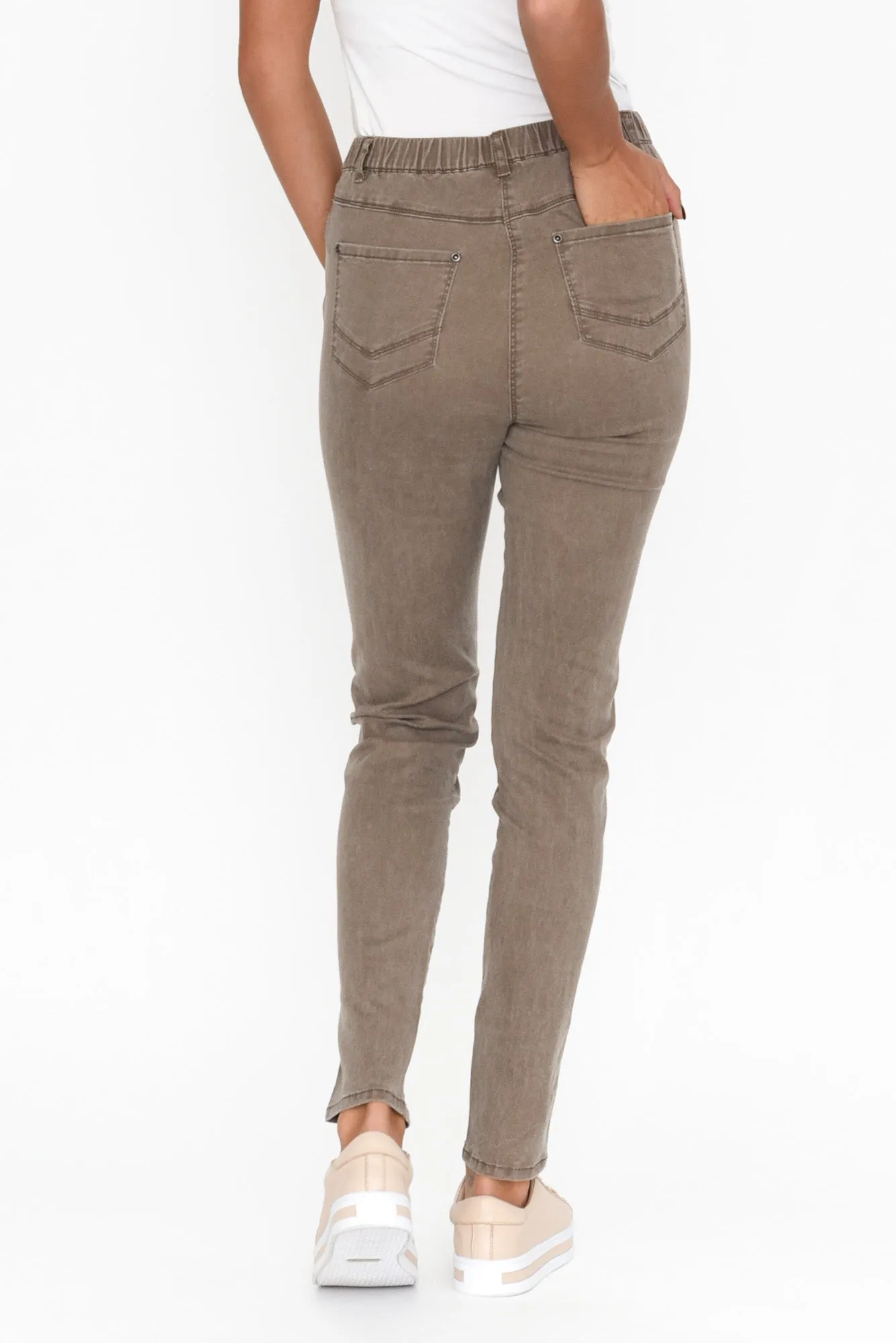 Teri Taupe Stretch Cotton Pants sold by Blue Bungalow product image thumbnail 4