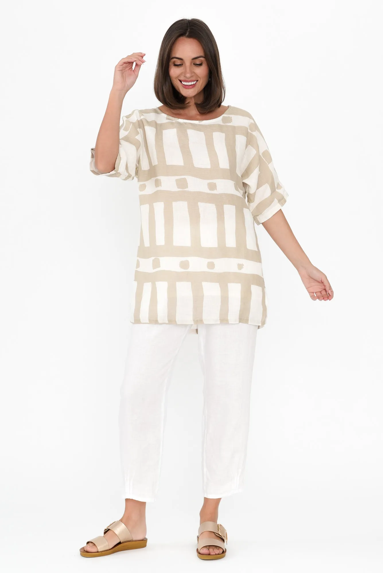 Atara Beige Geo Linen Top sold by Blue Bungalow product image thumbnail 2