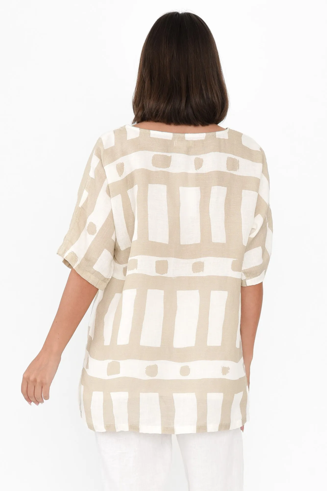 Atara Beige Geo Linen Top sold by Blue Bungalow product image thumbnail 4