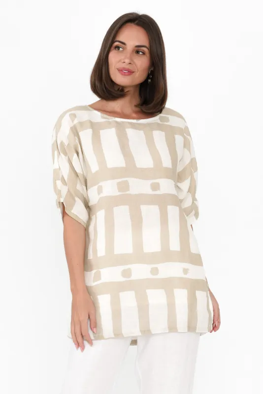 Atara Beige Geo Linen Top sold by Blue Bungalow