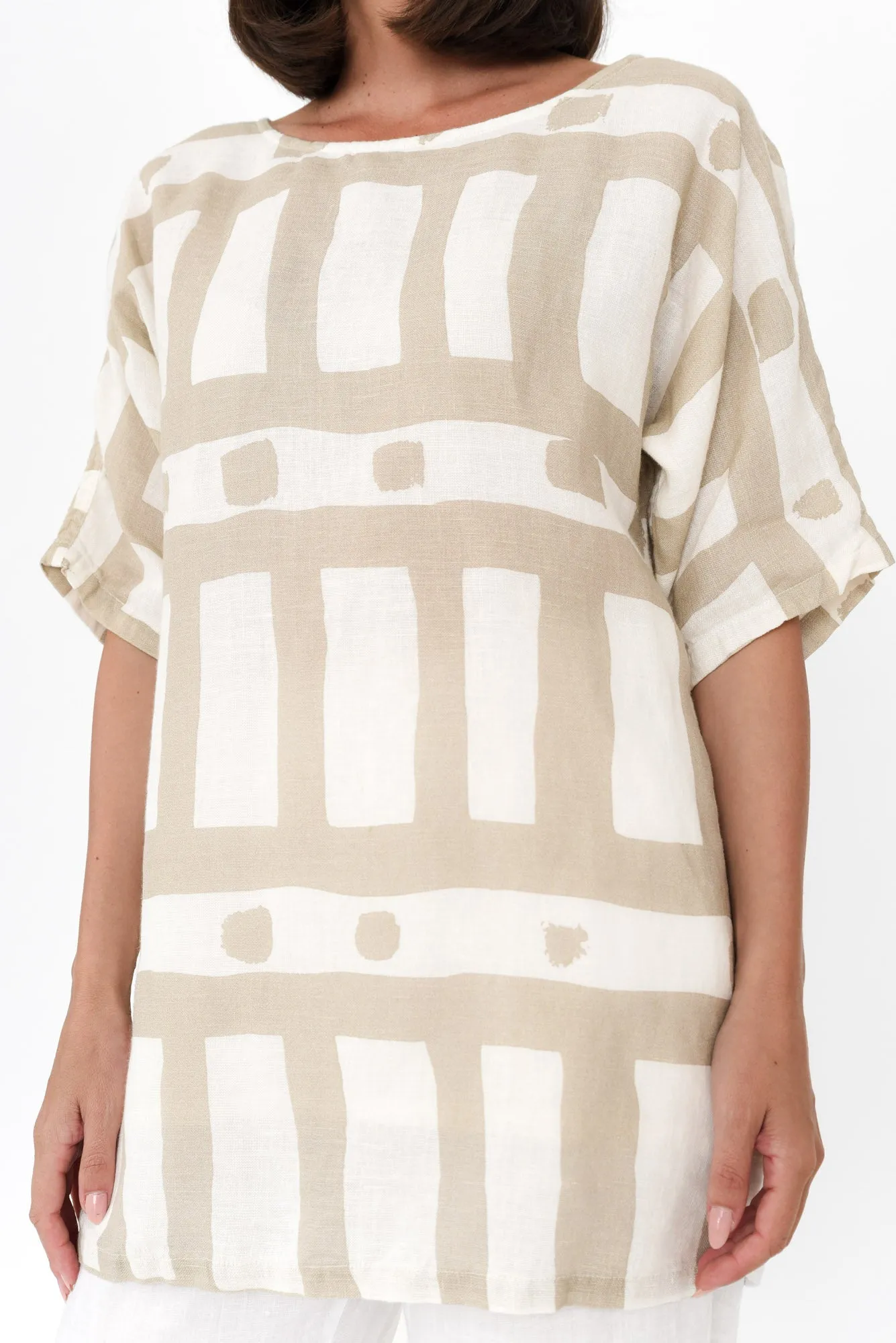 Atara Beige Geo Linen Top sold by Blue Bungalow product image thumbnail 5