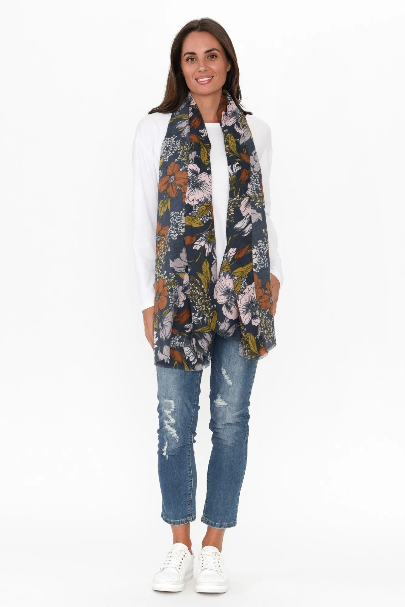 Kita Navy Floral Scarf sold by Blue Bungalow product image thumbnail 3