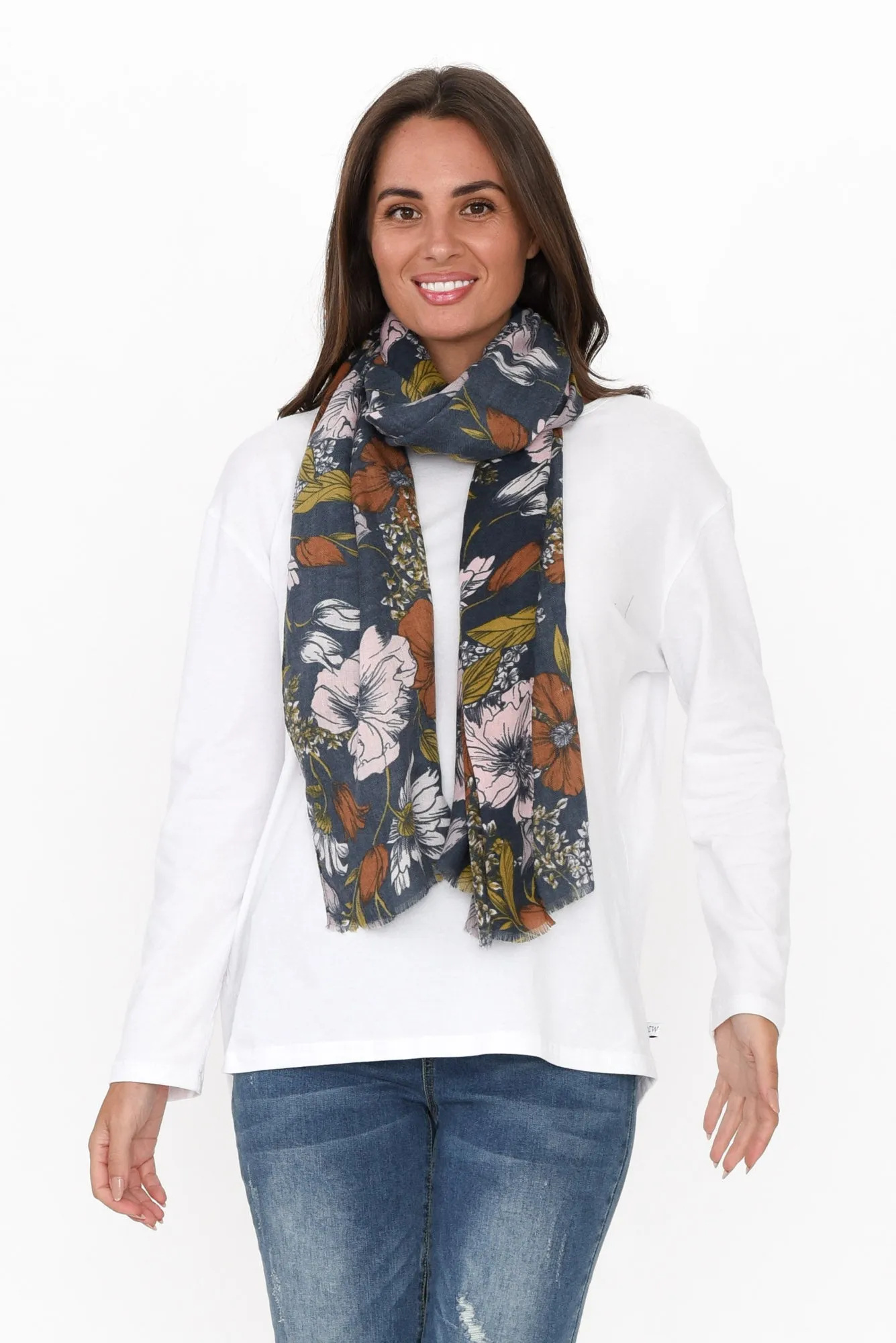 Kita Navy Floral Scarf sold by Blue Bungalow product image thumbnail 2