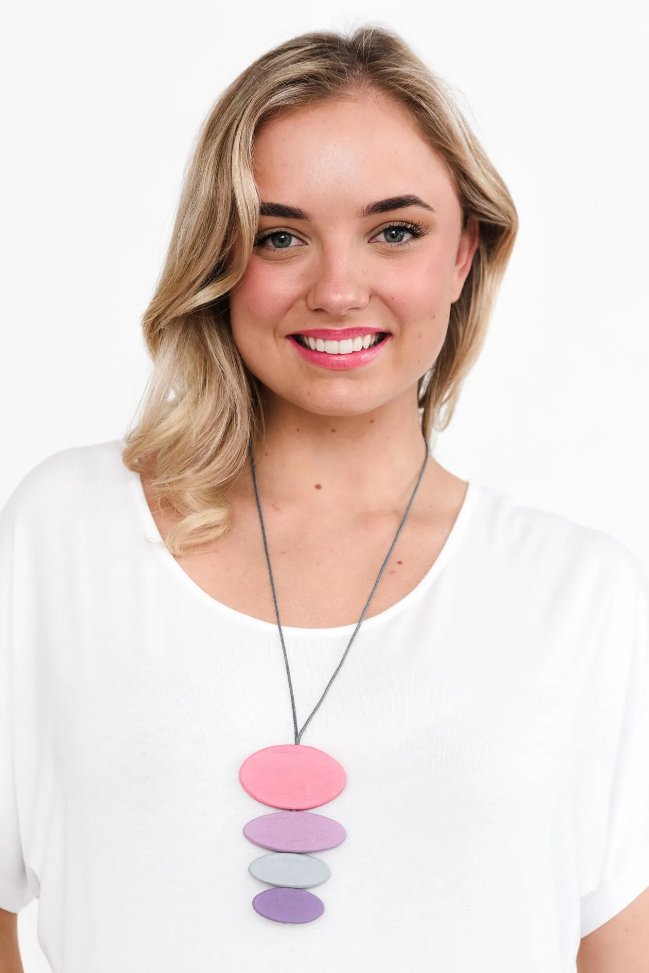 Aleta Pink Wooden Pendant Necklace sold by Blue Bungalow