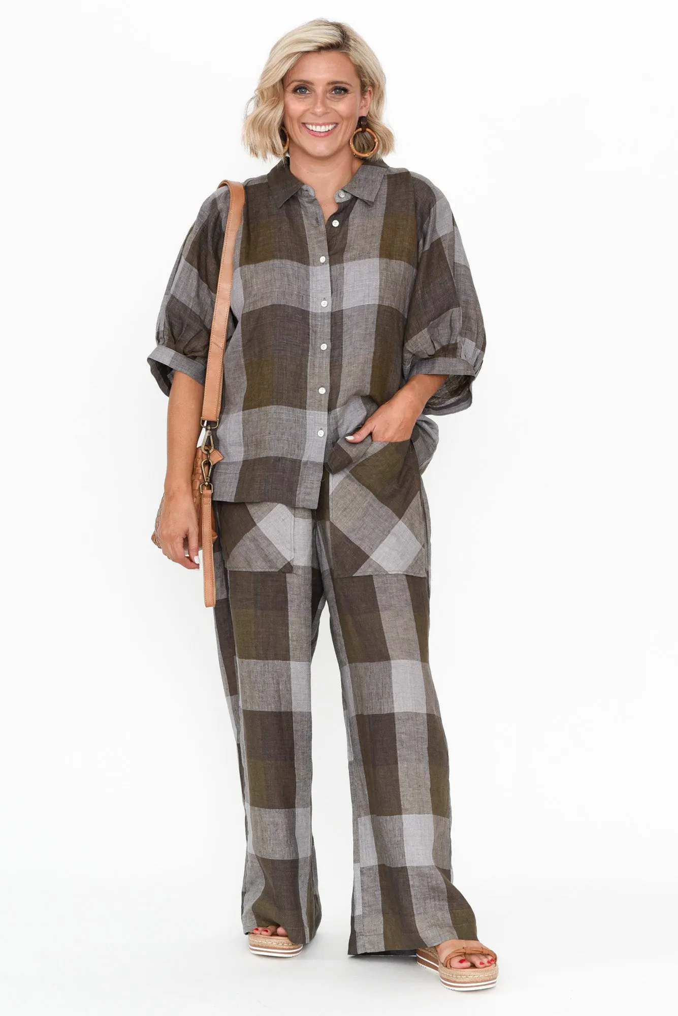 Radbert Chocolate Check Linen Shirt sold by Blue Bungalow product image thumbnail 2
