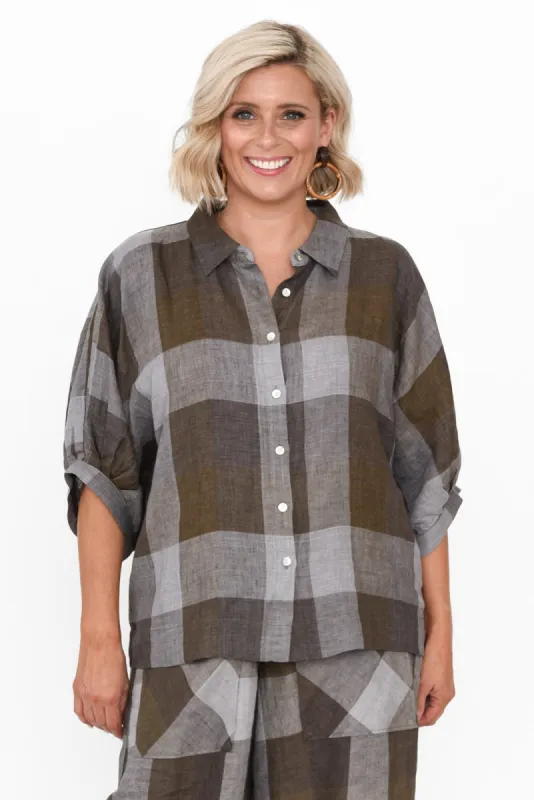 Radbert Chocolate Check Linen Shirt sold by Blue Bungalow