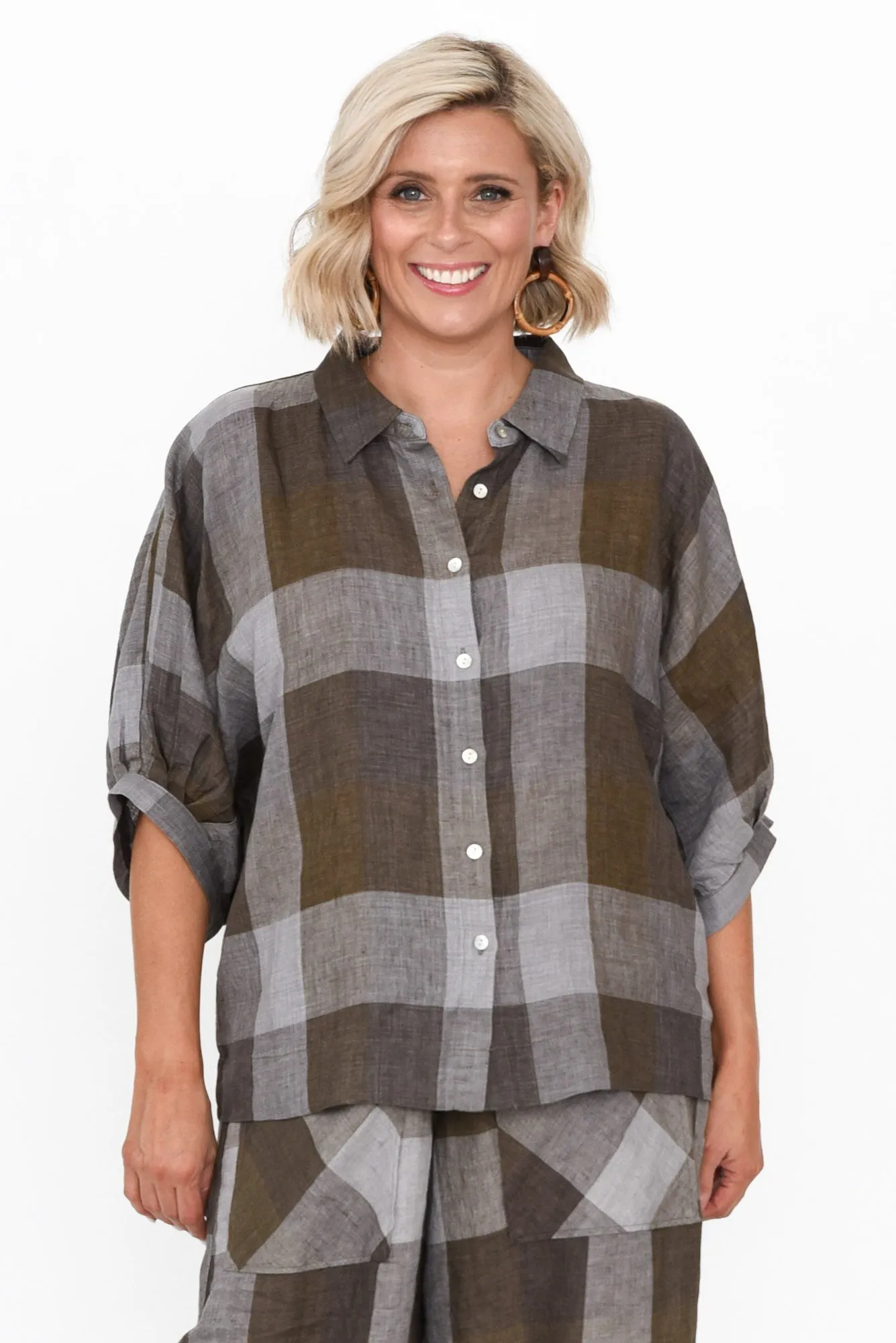 Radbert Chocolate Check Linen Shirt sold by Blue Bungalow