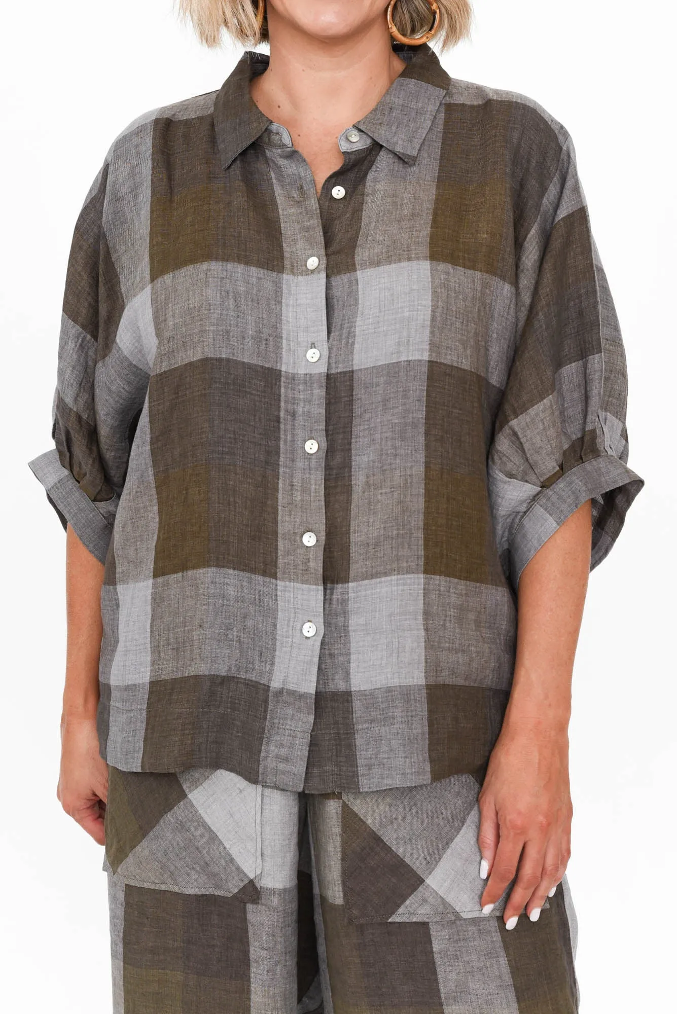 Radbert Chocolate Check Linen Shirt sold by Blue Bungalow product image thumbnail 5