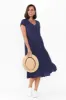 Carmen Navy Crinkle Cotton Dress sold by Blue Bungalow