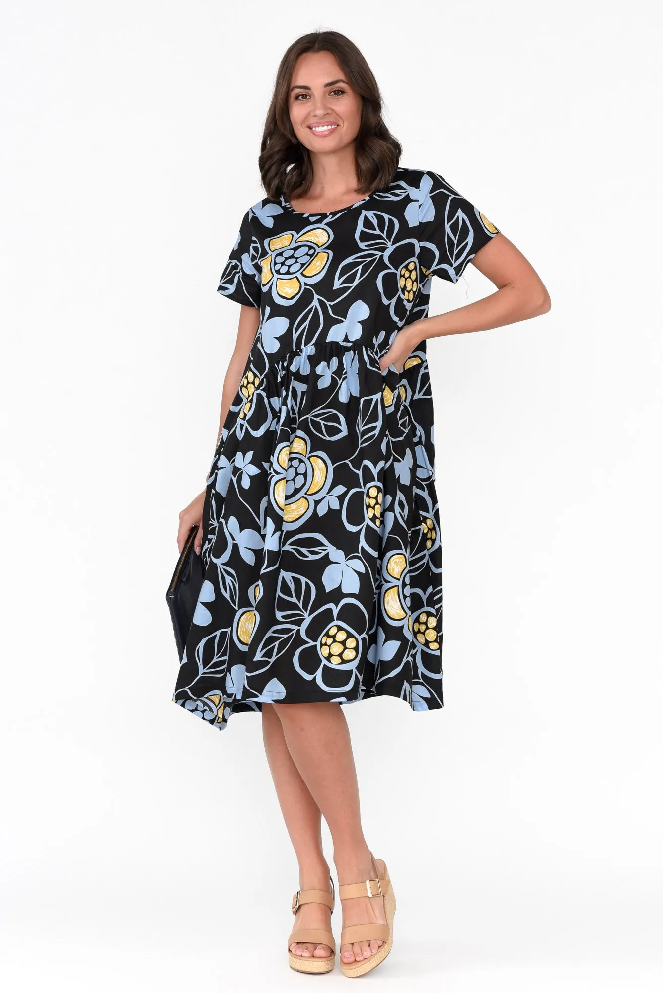 Fernanda Black Daisy Cotton Dress sold by Blue Bungalow